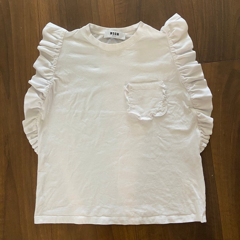MSGM Milano White Ruffle Sleeveless T-Shirt - Size S/M
